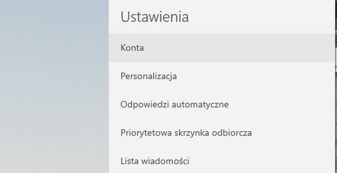 Z nowo otwartego menu ustawień po prawej wybieramy zakładkę Konta i klikamy nazwę skrzynki, której ustawienia chcemy zmienić. 3.