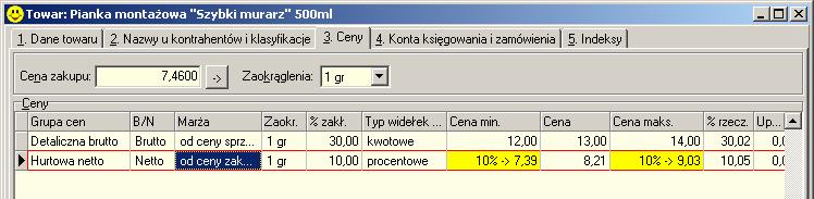 (minimalna cena o 15% mniejsza od ceny) obok posługiwania się widełkami kwotowymi (minimalna cena 6,50 PLN).