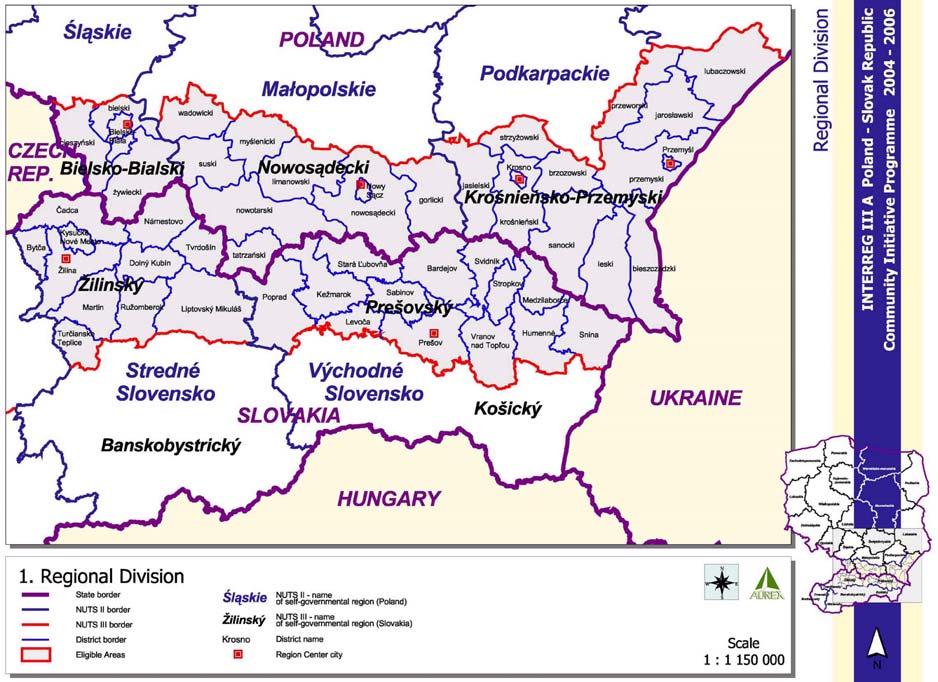 1. Podstawowe informacje o programie INTERREG III A Polska-Republika Słowacka 1.1. Obszar wsparcia programu Do uzyskania wsparcia w ramach programu uprawnieni są partnerzy pochodzący z obszarów