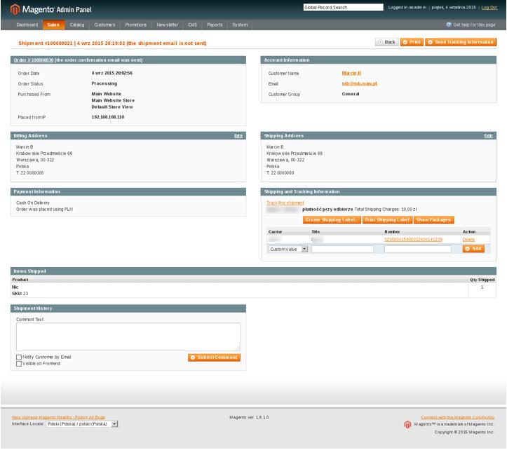 INSTRUKCJA WTYCZKI MAGENTO 13 Śledzenie paczki Po kliknięciu w numer