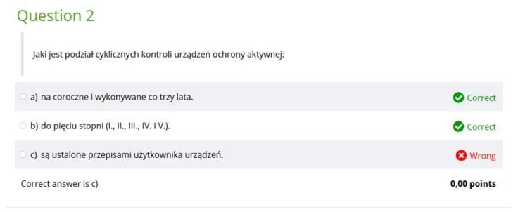 Test si zako czy po potwierdzeniu przycisku OK. Przyciskiem Show my Answers mo na uzyska poprawne odpowiedzi.