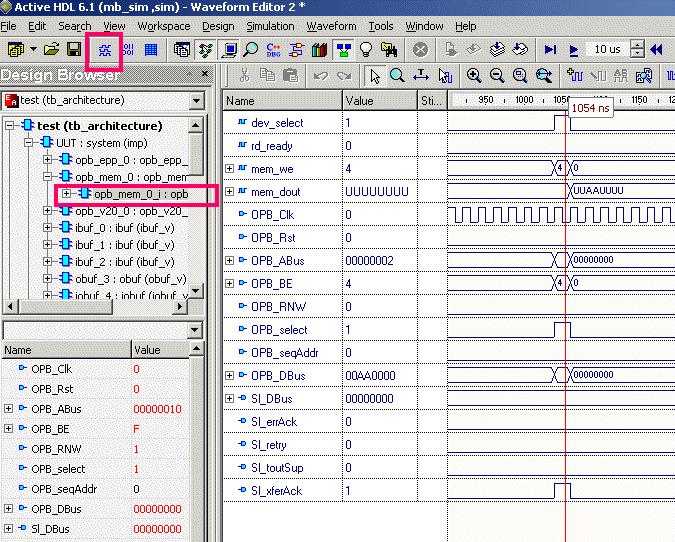 Pierwszą rzeczą jest wybranie elementu nadrzędnego, którym jest test (tb_architecure). Następnie naleŝy zainicjalizować symulację, menu: Simulation/Initialize Simulation.