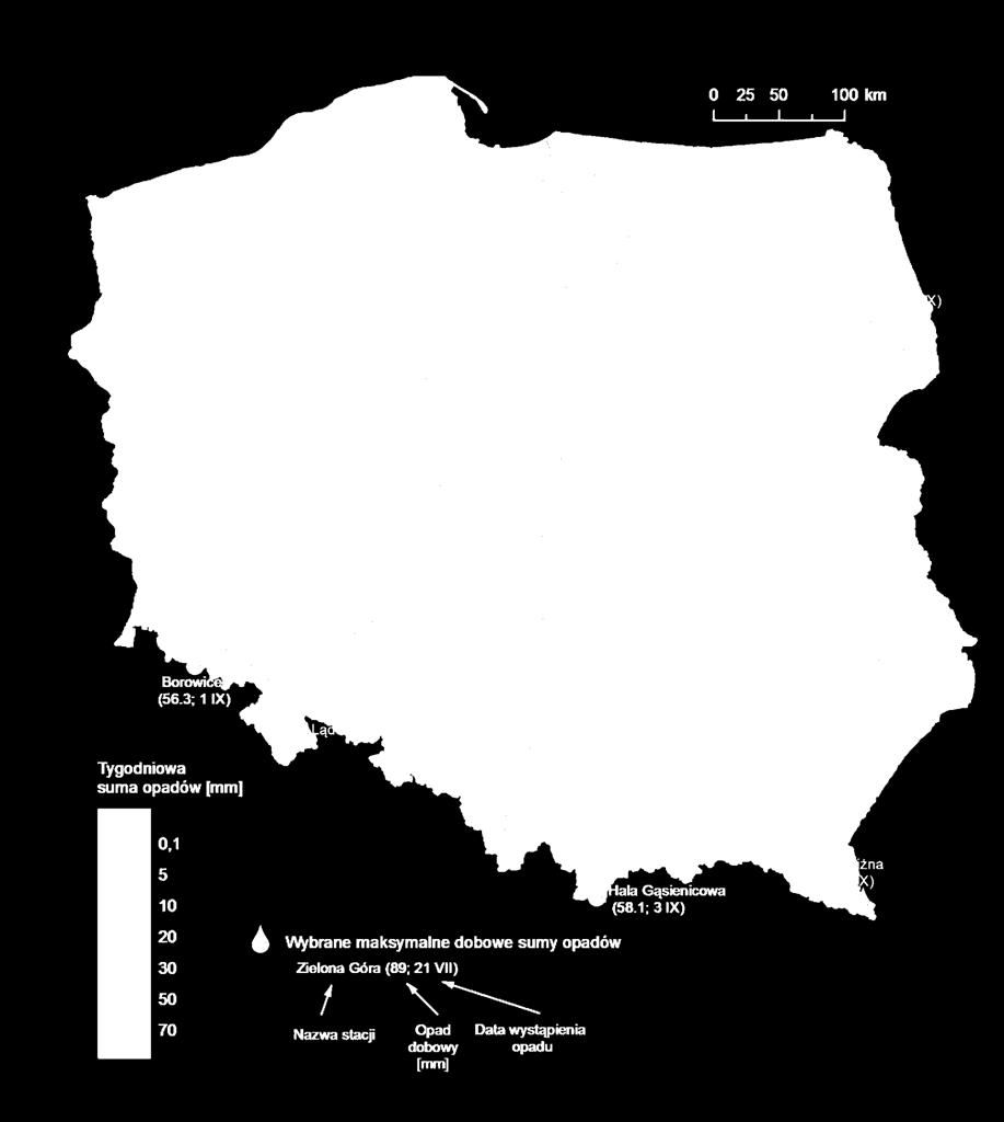 dobowe sumy opadów (w okresie