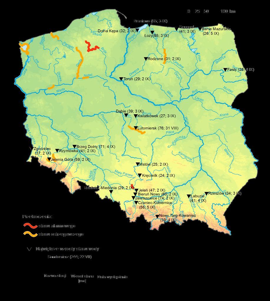 4. Przekroczenia stanów ostrzegawczych i alarmowych oraz najwyższe dobowe wzrosty stanu