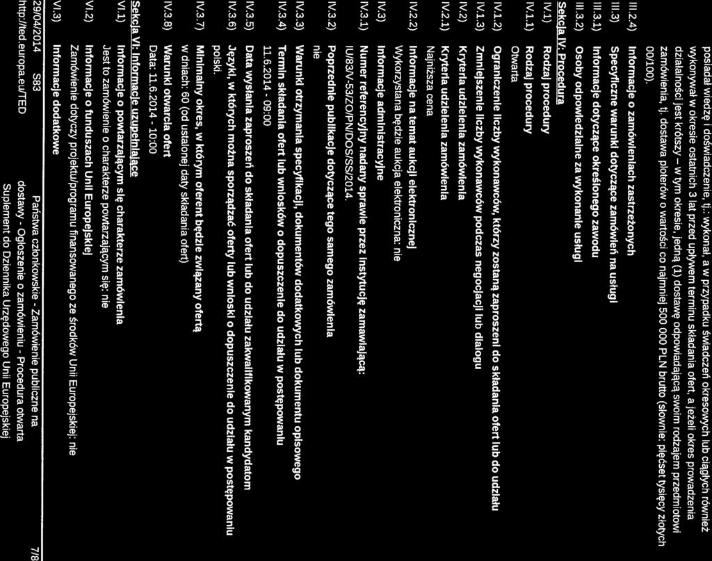 Dz.UJS S83 29/04/2014 Państwa członkowskie - Zamówienie publiczne na 7/8 posiadał wiedzę i doświadczenie, tj.