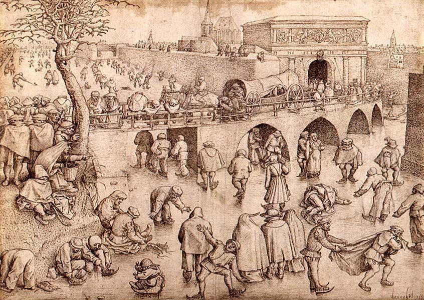 Schaatsers voor de Sint-Jorispoort, Pieter Bruegel starszy; źródło: http://www.scheveningentoenennu.nl/huifkarren/bruegelpieter/bruegel1/index.