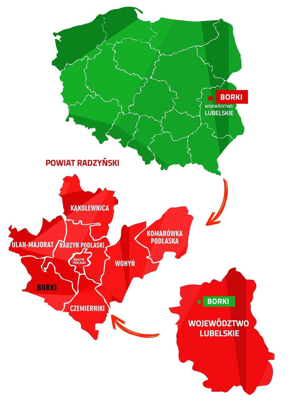 Mapa 1 Położenie Gminy Borki na tle kraju, województwa