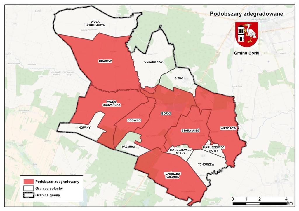 Mapa 7 Obszar zdegradowany na terenie Gminy Borki Źródło: Opracowanie własne 5.