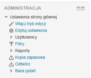 1. Ustawienia strony głównej Grupa opcji Administracja/Ustawienia strony głównej pozwala nam zarządzać stroną główną (startową) platformy.