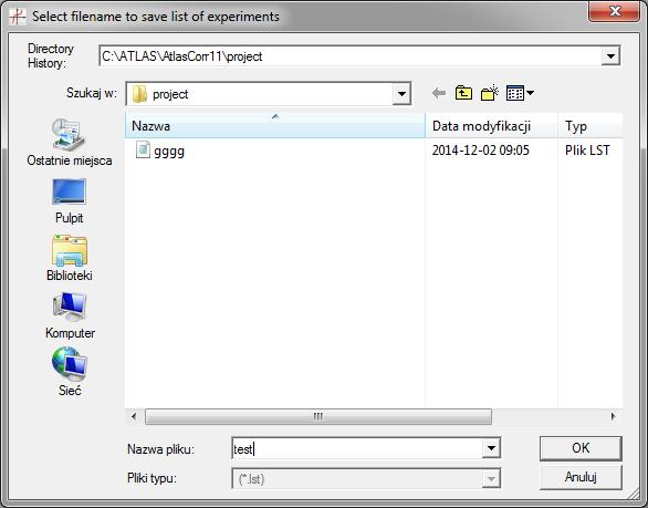 W efekcie pojawi się nowe okno (Rys. VI.8). Rys. VI.8. Okno wyboru pliku z listą eksperymentów.