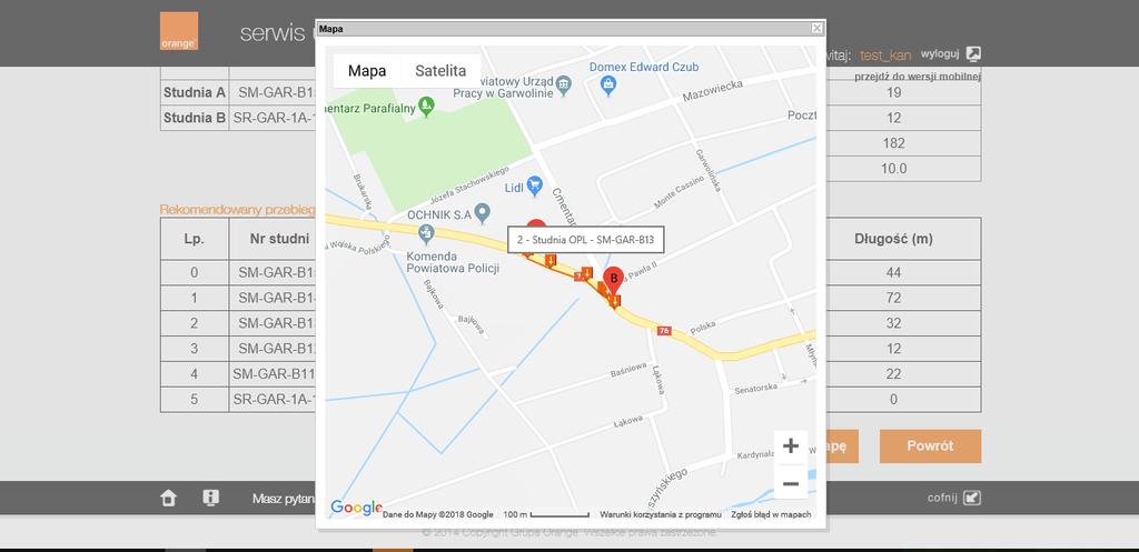 Użytkownik ma możliwość zaznaczenia i wyświetlenia kilku przebiegów na jednej mapie