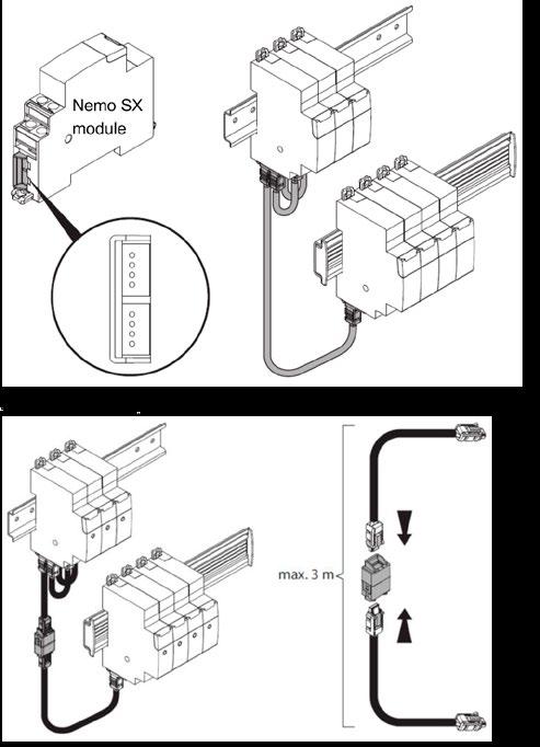 Kabel komunikacyjny Za pomocą kabli komunikacyjno-zasilających można ze sobą połączyć kilka modułów systemu NemoSX.