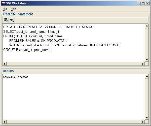 Laboratorium 3 Odkrywanie reguł asocjacyjnych. 1. Uruchom narzędzie Oracle Data Miner i połącz się z serwerem bazy danych. 2. Z menu głównego wybierz Tools SQL Worksheet.