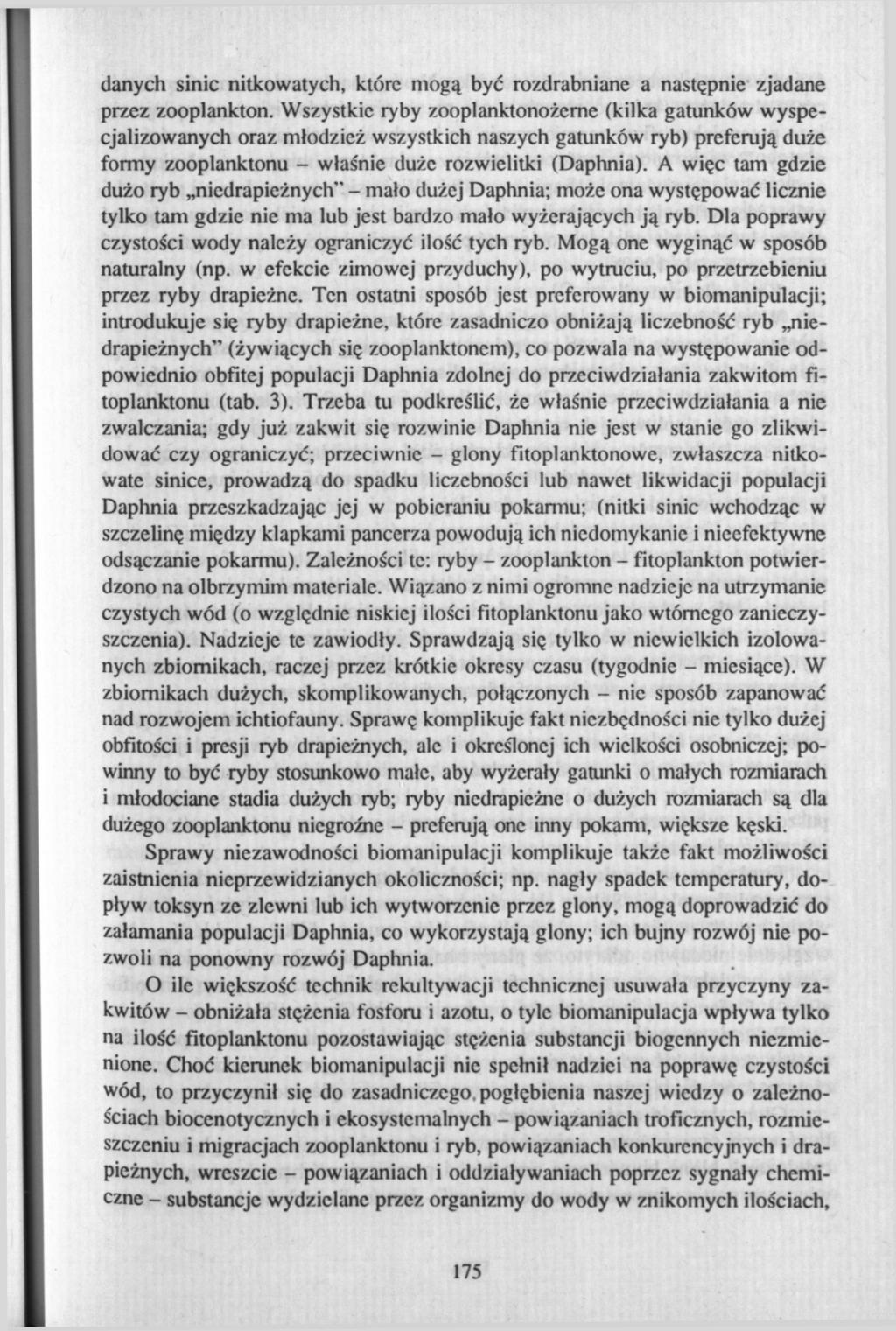 danych sinic nitkowatych, które mogą być rozdrabniane a następnie zjadane przez Zooplankton.