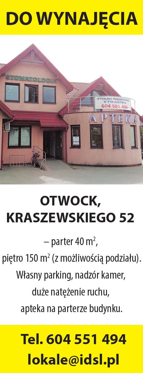 , pow. 55 m 2 dla pracowników, b. dobra lokalizacja, cena najmu 4000 zł/mies. + wszystkie media, kaucja 4000 zł, tel.