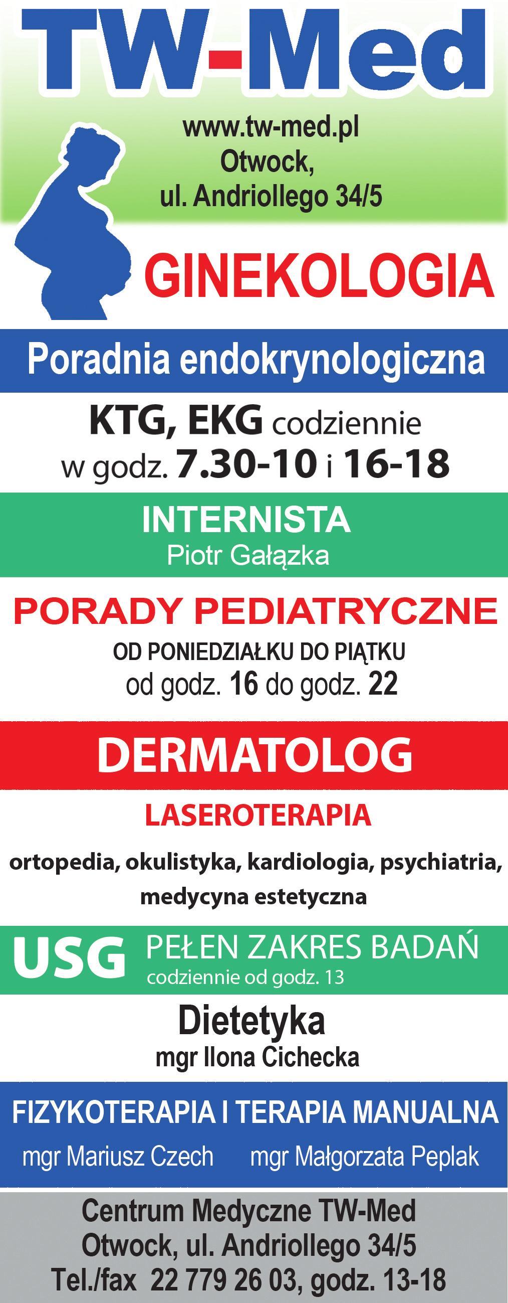 KARDIOLOg OKuLIStA PSychIAtRA PSychOLOg WYKOnUJEMY RóWnIEż: badania LAbORAtORyJNE od poniedziałku do piątku 8.00-10.