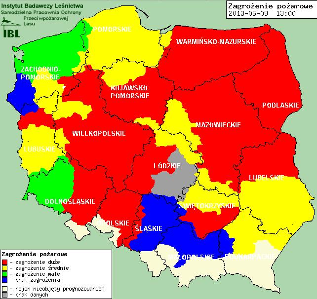 Zagrożenie pożarowe Rozkład dobowej sumy opadów Stan wody na wodowskazach w dniu 10.05. na godzinę 06.00 Rzeka Wodowskaz Stan ostrzeg.