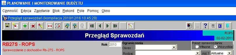 3.2. Okno sprawozdania jednostkowego - omówienie korzystania z ikon na górnym pasku ekranu widocznym na obrazie ekranu 7.