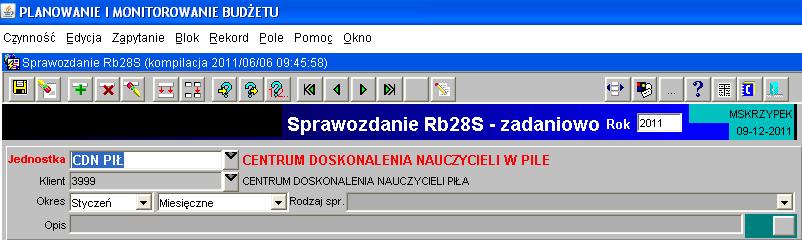 3.3. Czynności wstępne w celu wprowadzenia sprawozdania O możliwości wprowadzania danych do sprawozdań budżetowych (Rb-27S, Rb-28S, Rb-34S) jednostki zostaną poinformowane e-mailem przez Departament