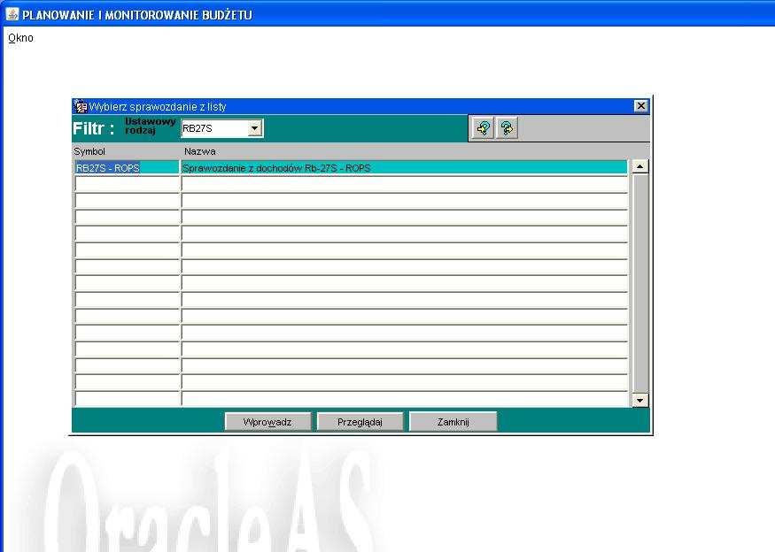 Obraz ekranu 4 WYBÓR JEDNOSTKOWEGO SPRAWOZDANIA BUDŻETOWEGO Wybieramy sprawozdanie jednostkowe poprzez filtr rozwijając listę dostępnych sprawozdańklikając na przycisk tzw.