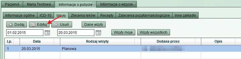 Rodzaj wizyty można wybrać tylko wtedy, gdy Administrator wprowadził składnik płacowy dla danego typu wizyty.