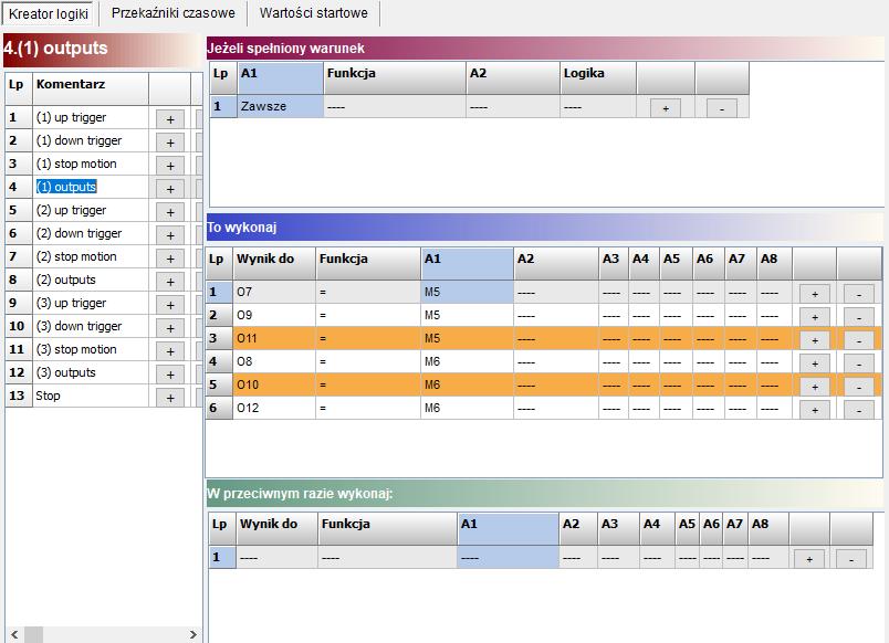 4. (x) outputs przepisanie zmiennych logicznych do