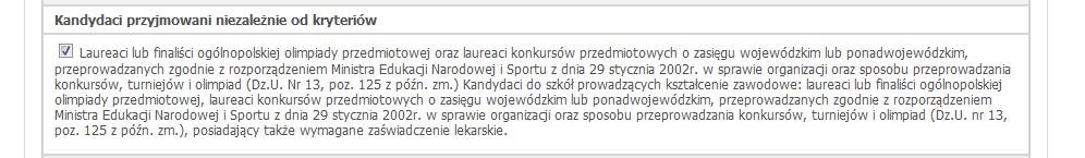 16 W panelu kryteriów, jeżeli kandydat wybrał na swojej liście preferencji szkoły,