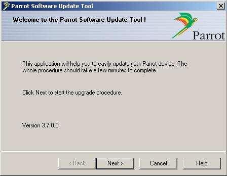 Jeżeli klikniemy Finish z zaznaczoną opcją Run Parrot Software Update Tool uruchomi się