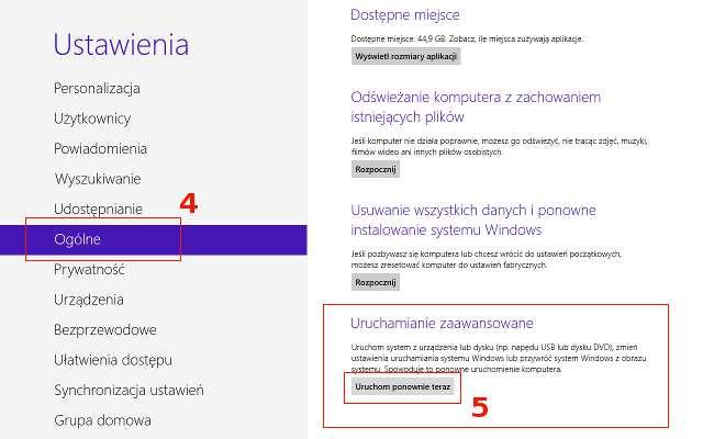 4) Kliknij Ogólne 5) Po prawej stronie ekranu