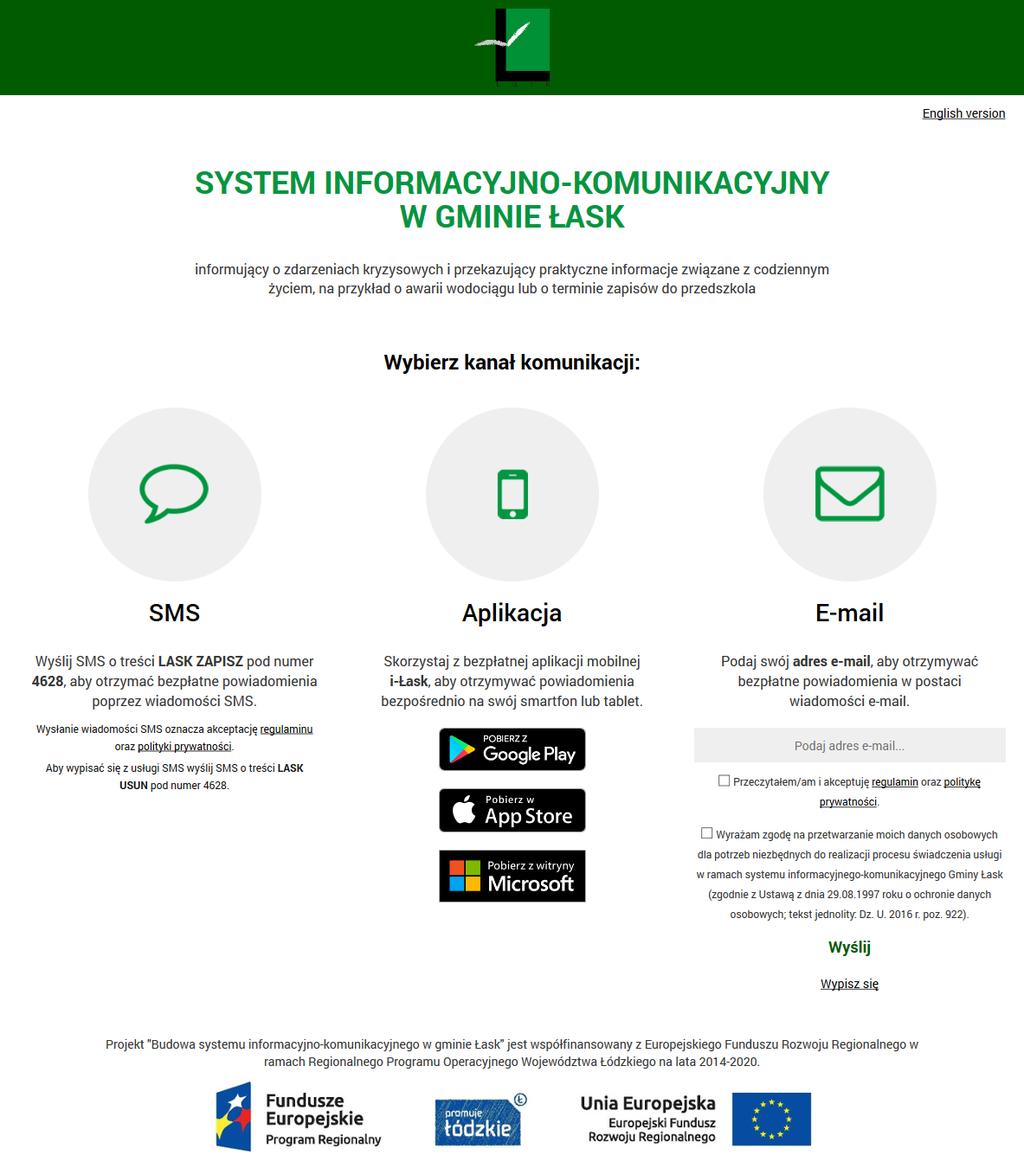 Strona powitalna Główna strona systemu informacyjno-komunikacyjnego w Gminie Łask dostępna jest pod adresem https://i.lask.