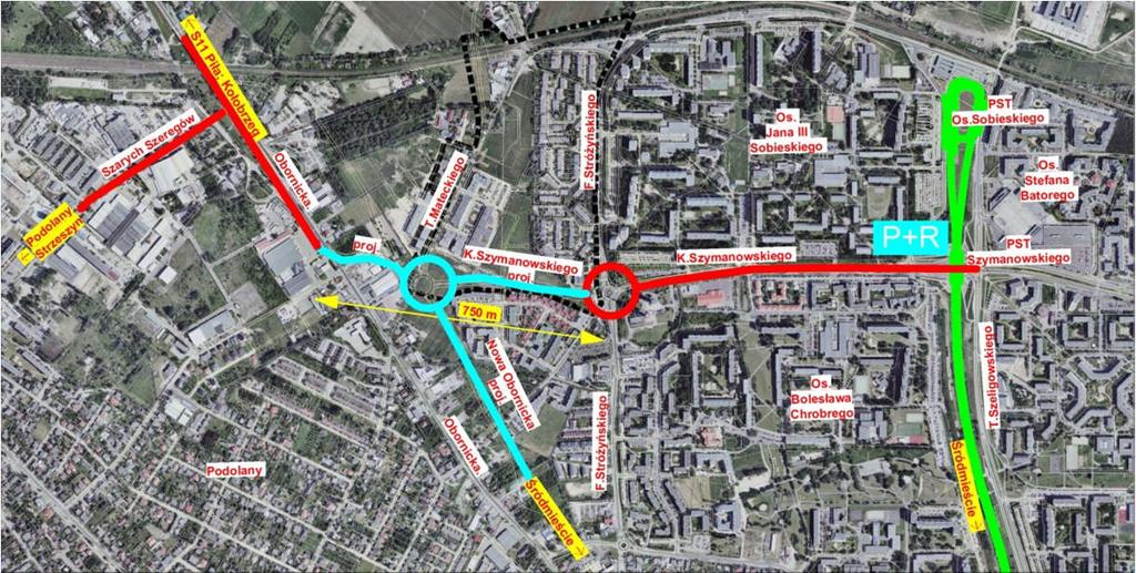 Szymanowskiego w kierunku zachodnim (dodatkowe dwa pasy ruchu na odcinku Osiedla Jana III Sobieskiego), które dopiero wtedy staną się udrożnieniem ruchu kołowego nowej zabudowy tej części miasta