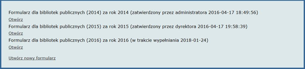 po wypełnieniu wszystkich pól w każdej z zakładek Dyrektor zatwierdza Formularz (Zatwierdź) i otrzymuje komunikat o prawidłowym zatwierdzeniu bądź o błędach, które należy poprawić Uwaga!