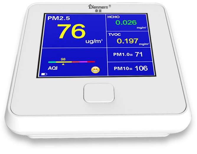 5, PM10 Mierzy HCHO i TVOC Wbudowany akumulator litowo-jonowy wielokrotnego ładowania Czas podtrzymania pracy na baterii ok 3h Zakres pomiarów