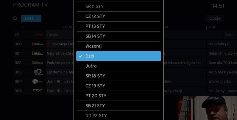 Opcja Dziś umożliwiająca wybranie