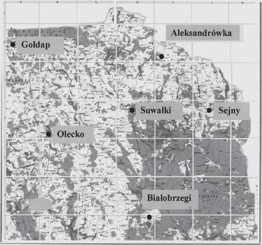 RYSUNEK 1. Pojezierze Suwalskie rozmieszczenie badanych stacji FIGURE 1. Suwałki Lake District location of meteorological stations (IV IX) i w okresach: IV V, VI VII i VIII IX.