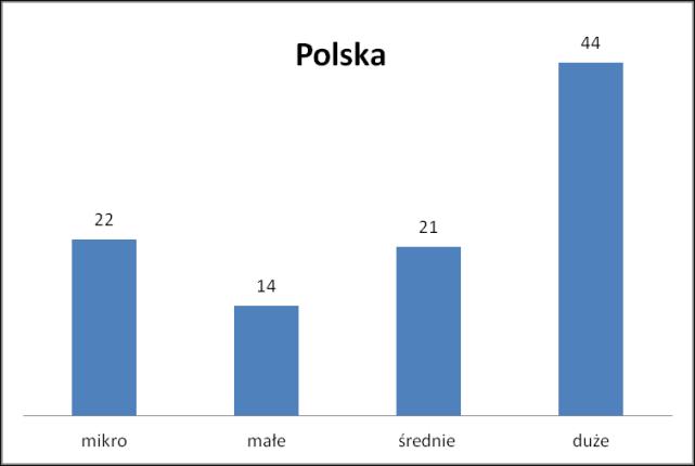 W obszarze wielkości przychodów firm, tak jak i w całej Polsce, na pierwsze miejsce wysuwają się firmy duże.