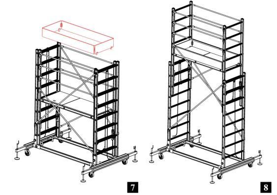 6) Zamocuj i zablokuj stężenia poziome (6x171 cm) za pomocą systemu Q-Lock w otworach szczebli wąskich drabin wysuwanych