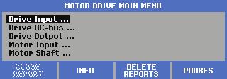 MDA-550/MDA-510 Instrukcja użytkownika Nawigacja i interfejs użytkownika MOTOR DRIVE Nacisnąć ANALYZER, aby wyświetlić menu Motor Drive Main Menu.