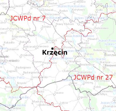 Rysunek 9.Lokalizacja gminy Krzęcin względem JCWPd nr 7 i 27. źródło: Państwowa Służba Hydrogeologiczna. 6.1.4.