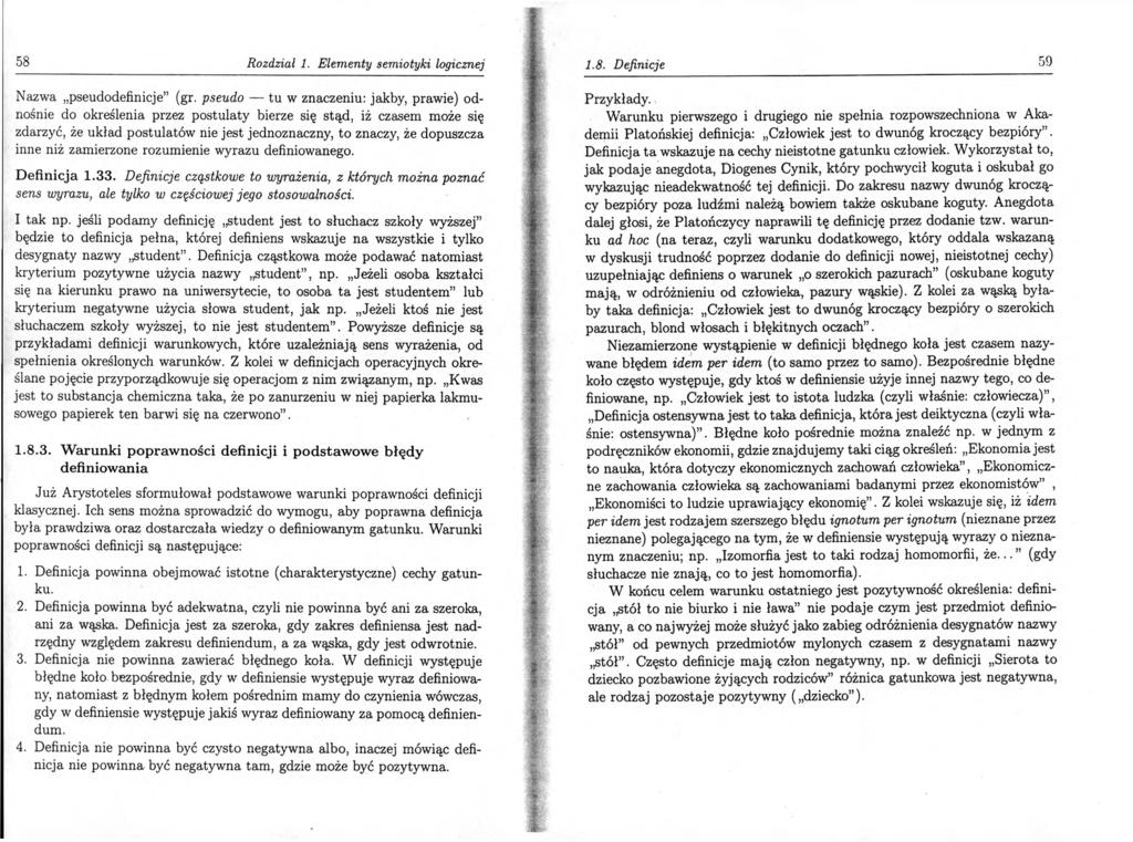 58 Rozdział 1. Elementy semiotyki logicznej Nazwa pseudodefinicje (gr.