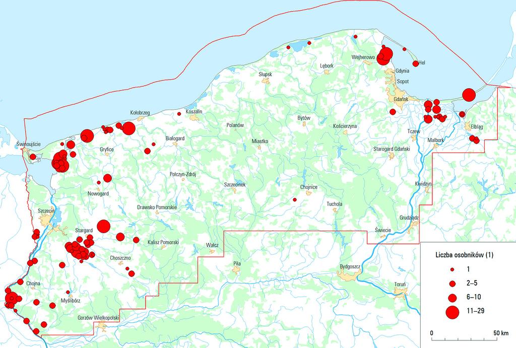 Rys. 2. Liczba osobników i stwierdzeń gęsi krótkodziobych obserwowanych na Pomorzu w cyklu rocznym w latach 1975 2016 Fig. 2. Number of individuals and records of Pink-footed Geese in Pomerania in the year period of 1975 2016.
