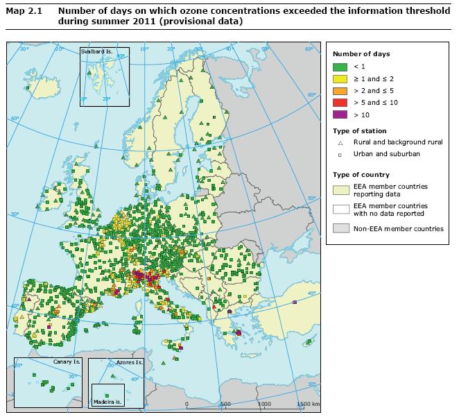 W roku 211 w europejskiej sieci informacji i obserwacji środowiska kontynuowana była informacja on-line o stężeniach ozonu na uruchomionej w 26 roku stronie internetowej http://www.eea.europa.