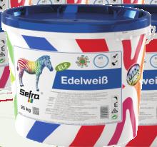 Edelweiss 8kg-4,8l / 25kg-15l Nr. art. 4120100-25kg Farba dyspersyjna o dobrym efekcie krycia malowanych powierzchni, bez szkodliwych substancji sztucznych.