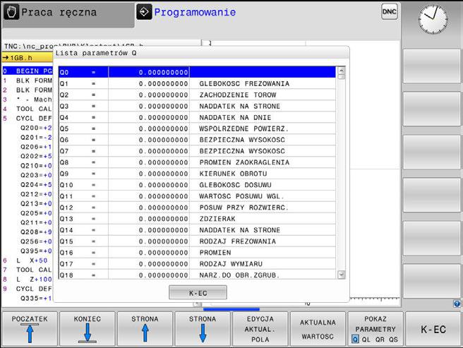 klawisz NC-STOP i softkey WEWNETRZ.