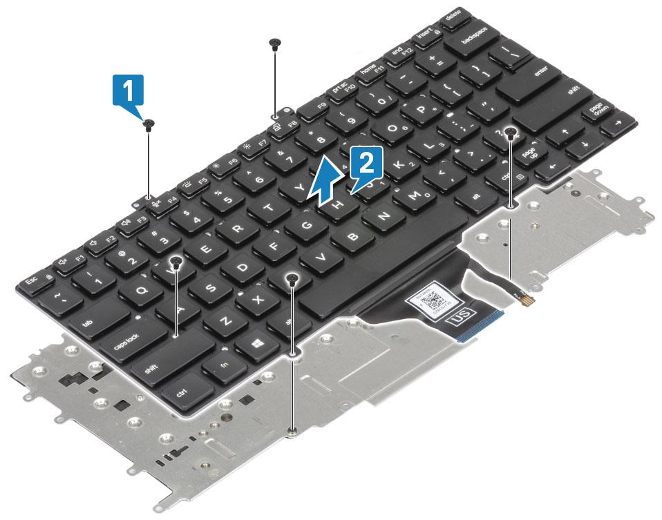 Instalowanie klawiatury 1 Dopasuj klawiaturę do płyty wspornika klawiatury [1] i wkręć dwie śruby (M2x2) [2].