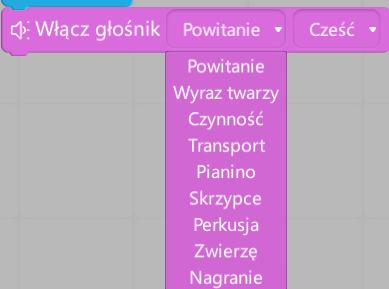 1.2.2. Różowa zakładka Pokaż odpowiada za pracę głośnika, diody LED i elementów, które można wyświetlać na ekranie sterownika Krypton. Sterowanie robotem pod kątem odtwarzania dźwięków.