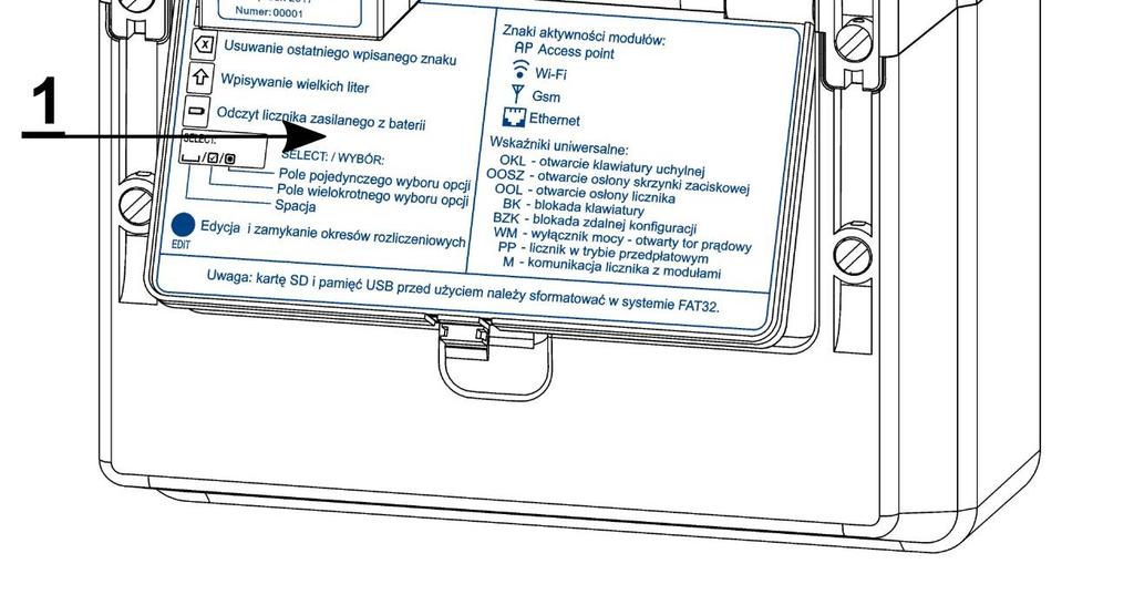 8.2. Montaż modułu w liczniku Moduły komunikacyjne montowane są w korpusie licznika pod klawiaturą dotykową QWERTY i mogą być wymieniane bez konieczności usuwania plomb legalizacyjnych w miejscu