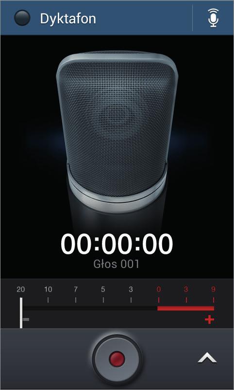 Narzędzia Dyktafon Można użyć tej aplikacji do nagrywania i odtwarzania notatek głosowych. Dotknij Dyktafon na ekranie aplikacji. Nagrywanie notatek głosowych Dotknij, aby rozpocząć nagrywanie.