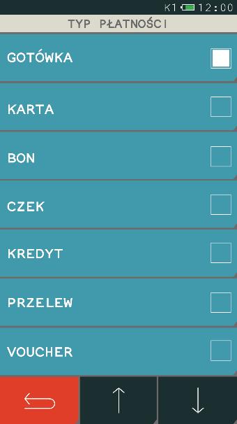 Wybierz z listy odpowiedni typ definiowanej płatności np. KARTA domyślne ustawienie: GOTÓWKA Wprowadź nazwę płatności np.