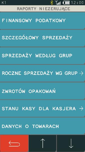 Widok menu raporty niezerujące Finansowy podatkowy FUNKCJE > FUNKCJE KIEROWNIKA > RAPORTY NIEZERUJĄCE > FINANSOWY PODATKOWY Funkcja służy do wydruku aktualnego stanu liczników fiskalnych.